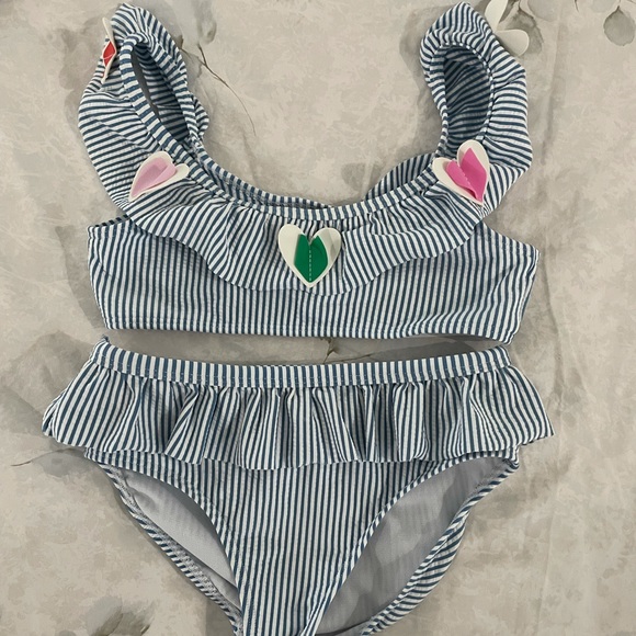 Mini Boden Other - Seersucker bikini. Size 7/8. Mini Boden. With heart appliqués.